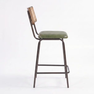 Lot de 2 chaises de bar 76 cm en cannage et cuir vert - Arsène