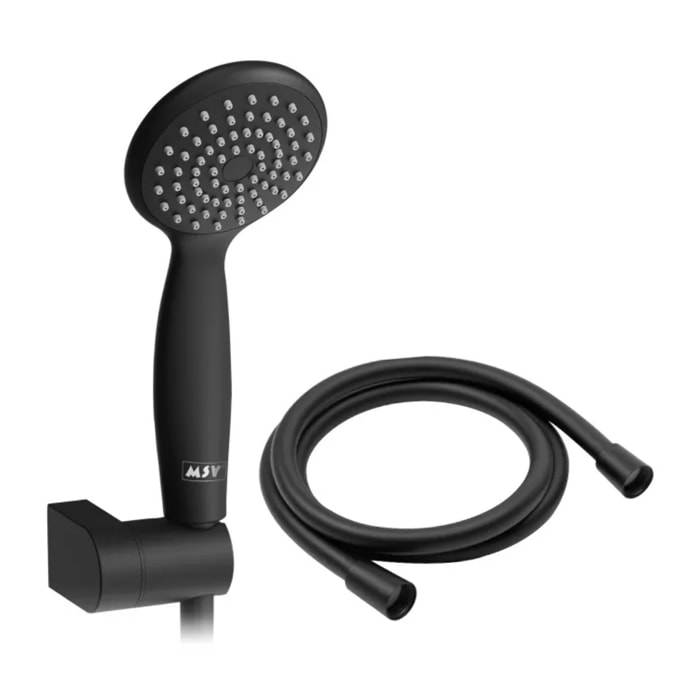 Pommeau de douche Vicente Noir matt Ø 80 mm avec support mural et flexible 150 cm