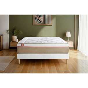 Ensemble Matelas Le Soyeux - 24cm - Ressorts ensachés et mémoire de forme - Equilibré - Sommier Tapissier Blanc
