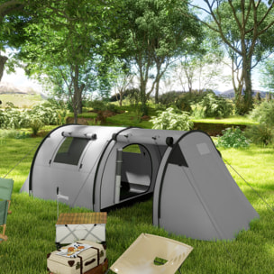 Tienda de Campaña Familiar para 3 Personas Tienda Camping Plegable Ligera con Puertas Ventallas Gancho Bolsa de Transporte Impermeable 3000 mm para Playa Senderismo 470x220x150 cm Gris