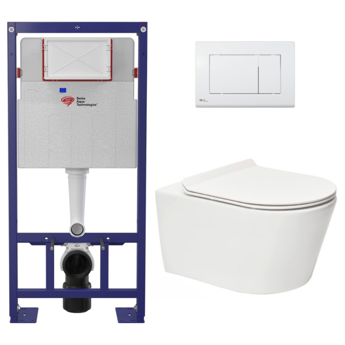 Pack WC bâti-autoportant + WC SAT sans bride fixations invisibles + Abattant softclose + Plaque blanche (SMART-Brevis-9)