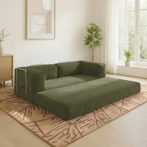 TRENDY - Canapé compressé 3 places modulable en velours côtelé kaki