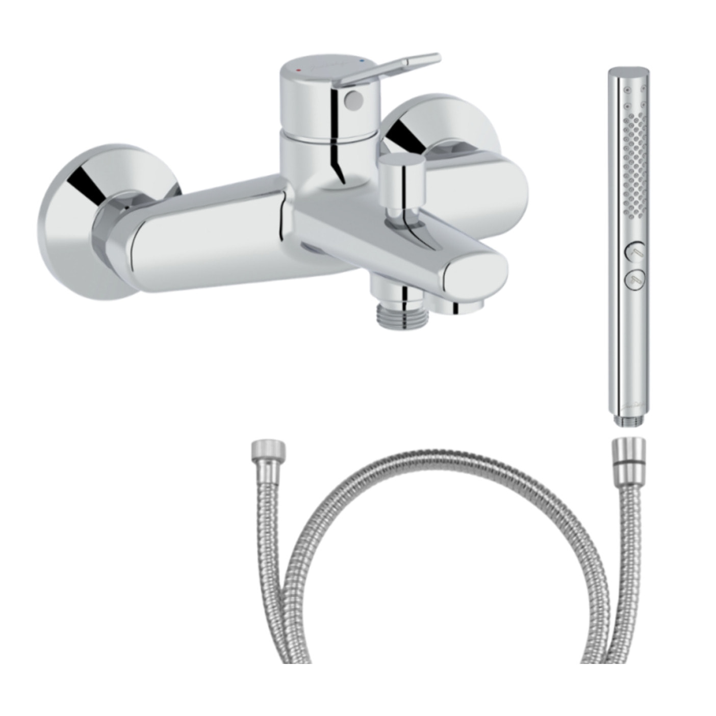 Mitigeur baignoire Eo + pommeau de douche Shift+ rond + flexible de douche métal