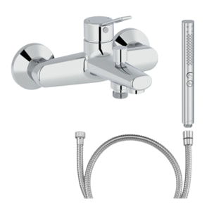 Mitigeur baignoire Eo + pommeau de douche Shift+ rond + flexible de douche métal