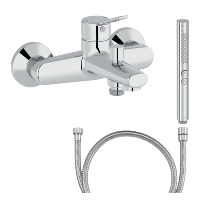 Mitigeur baignoire Eo + pommeau de douche Shift+ rond + flexible de douche métal