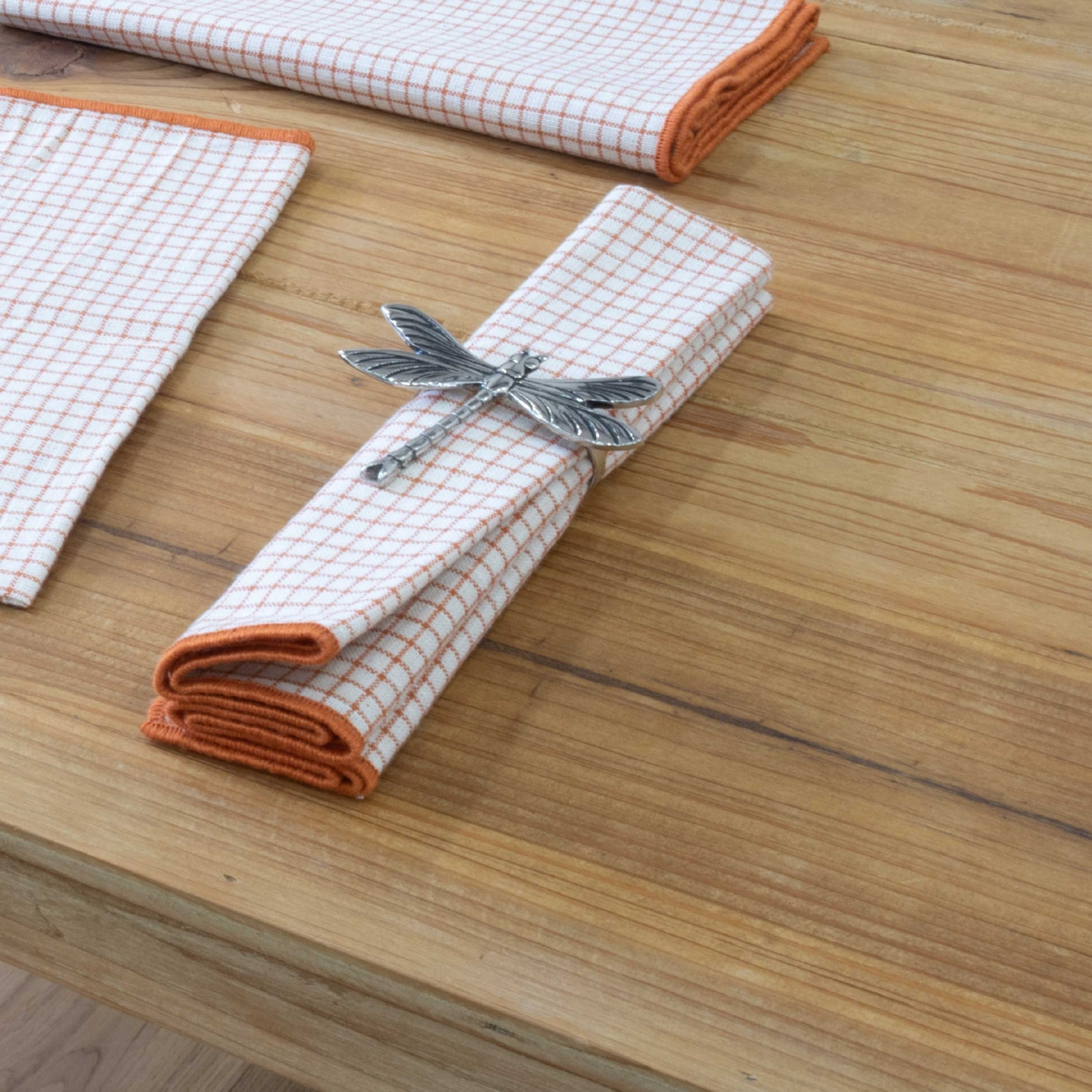 Serviette de table à carreaux en coton - Brique