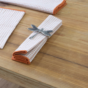 Serviette de table à carreaux en coton - Brique