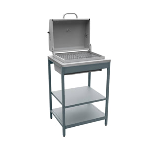 Barbecue grill charbon de bois bleu gris Naxos grille chromée 2 étagères