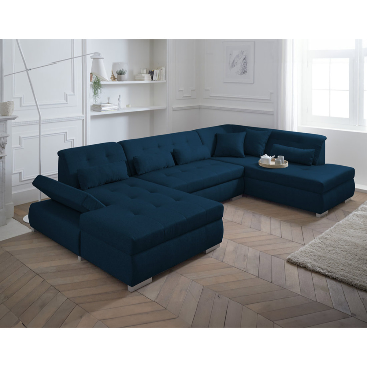 Vermont - canapé panoramique d'angle droit - 7 places - XXL - Bleu pétrole