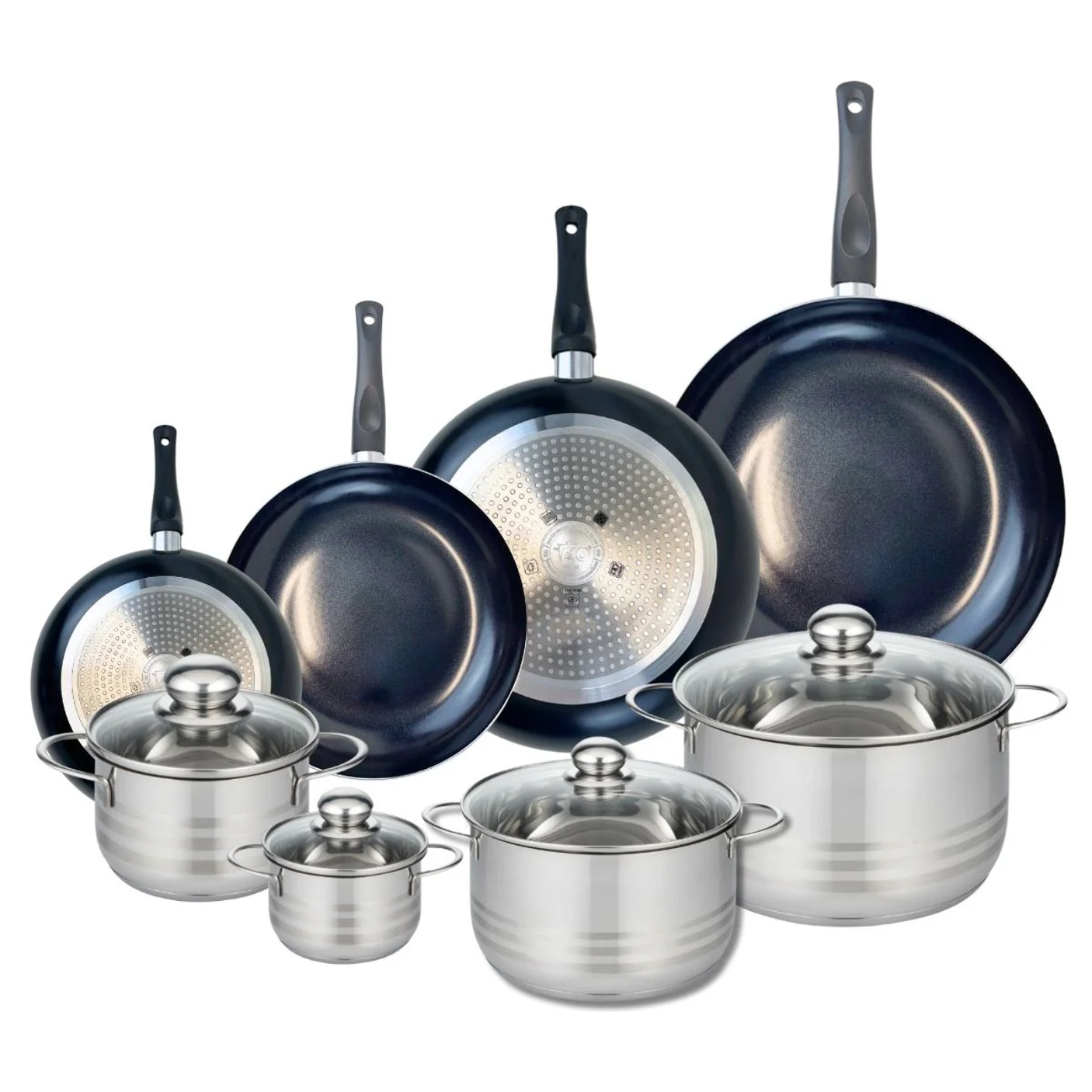 Ensemble de 4 Poêles de cuisson 20, 24, 28 et 32 cm et 4 faitouts 12, 16, 20 et 24 cm Elo Prima Brillant