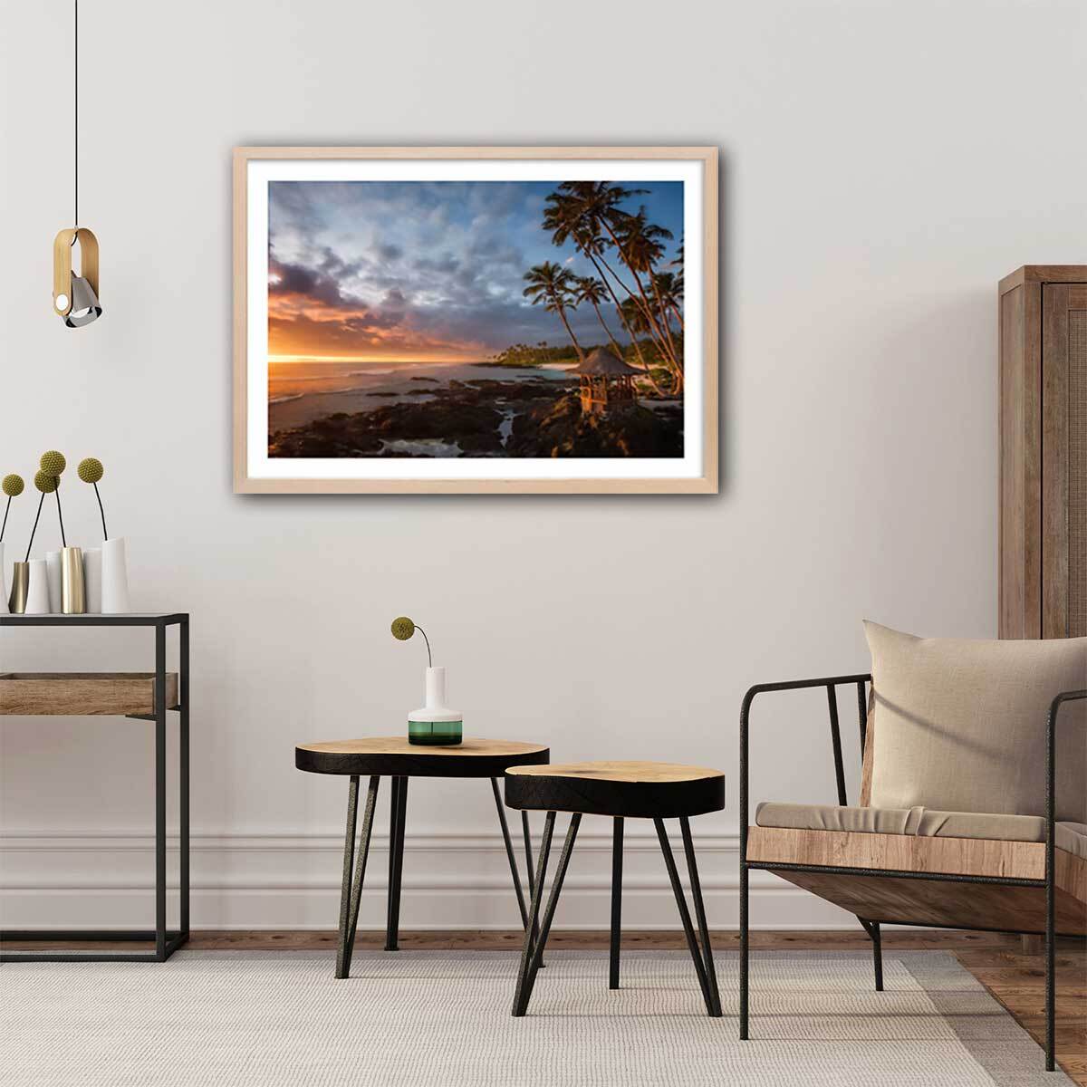 Affiche paysage paradis beach Affiche + cadre en bois - Chêne