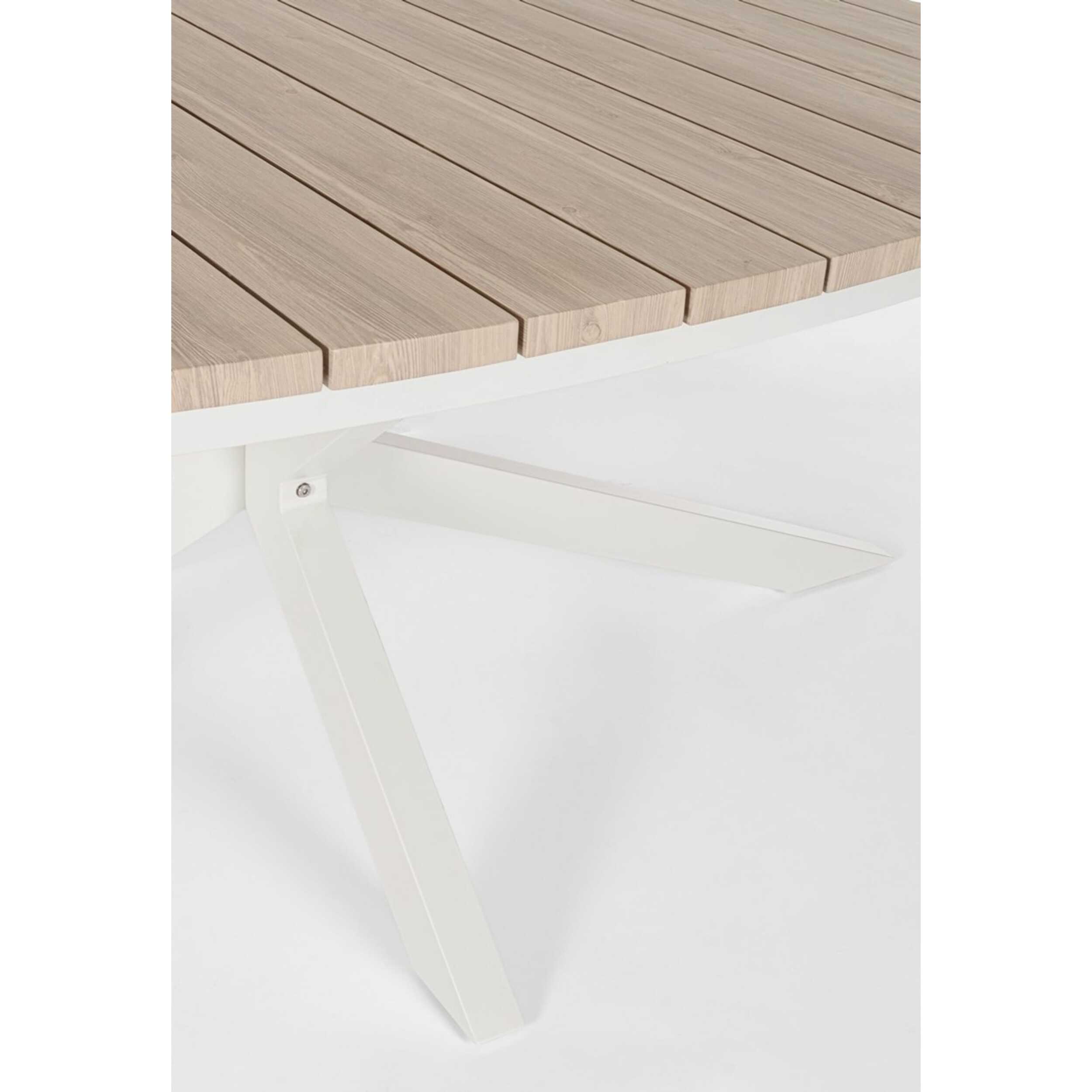 Tavolo da giardino ZELMAR effetto legno e struttura in alluminio bianco, 218×115 cm
