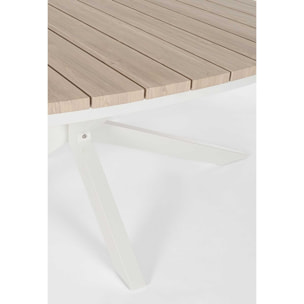 Tavolo da giardino ZELMAR effetto legno e struttura in alluminio bianco, 218×115 cm