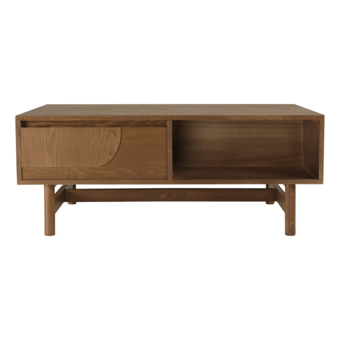 MARIO - Table basse couleur naturelle 2 tiroirs motif arrondi 2 niches
