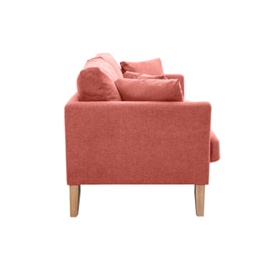 Canapé scandinave déhoussable 3 places en tissu effet velours texturé terracotta et bois clair OSLO