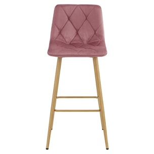 Sgabello alto Nado in velluto rosa antico con gambe effetto quercia