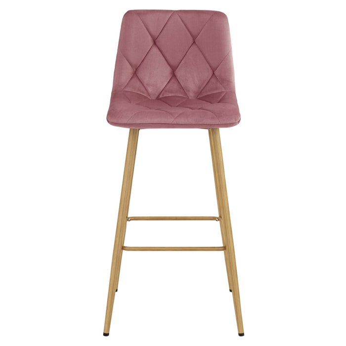 Sgabello alto Nado in velluto rosa antico con gambe effetto quercia