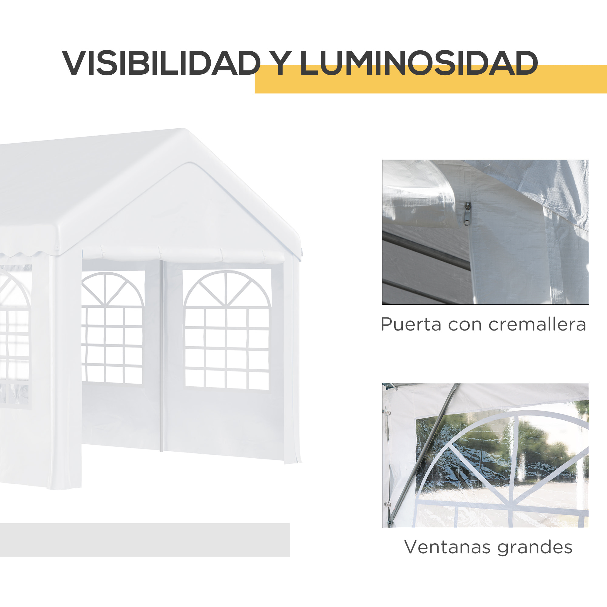 Pergola Carpa de Acero PE Tela de PE 6x4x2,8m Blanco