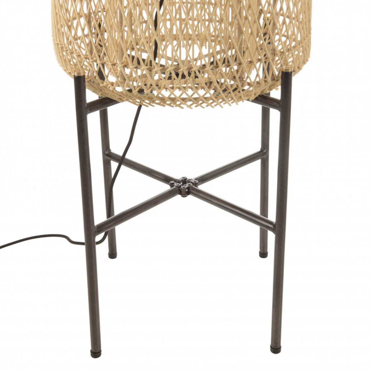 ALIDA - Lampadaire 39x39cm rotin naturel pieds acier noir