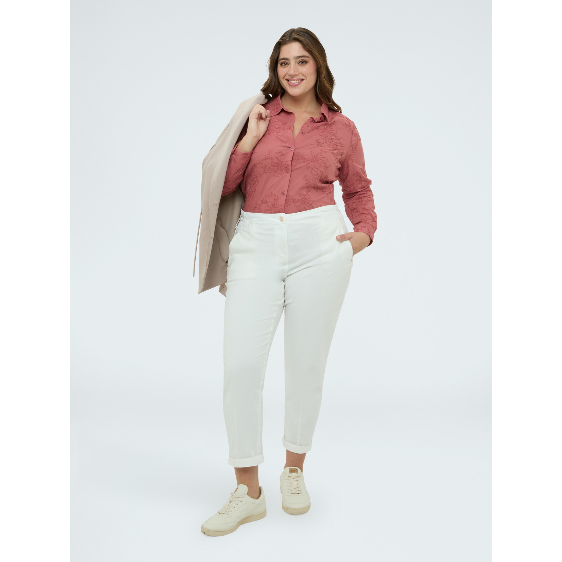 Fiorella Rubino - Camicia con ricami floreali tono su tono - Rosa