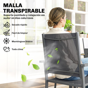 Conjunto de Mesa y Sillas Jardín de 7 Piezas, Muebles Jardín Exterior con Mesa de Plástico PSPC, 6 Sillas Apilables Transpirables, Marco de Acero Resistente a la Intemperie, Gris Oscuro