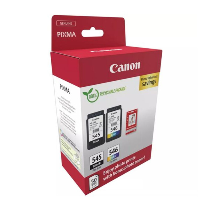 Cartouche d'encre CANON Pack de 2 Originales PG-545/CL-546 Noir et Couleur + Papier - 8286B008