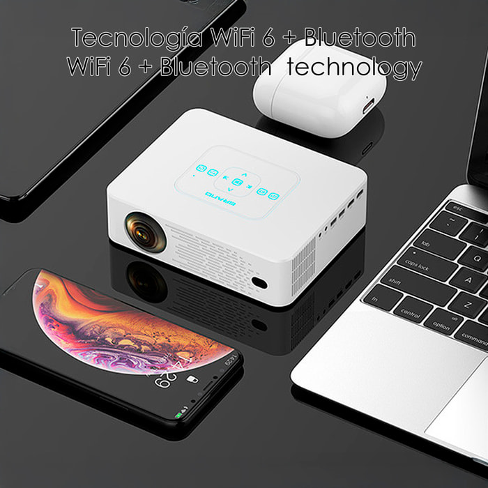 Proyector LCD Y2 soporte de 4K UHD, duplicación de pantalla para iOS y Android. De 60 a 150 pulgadas, 260 lm. Con mando a distancia.
