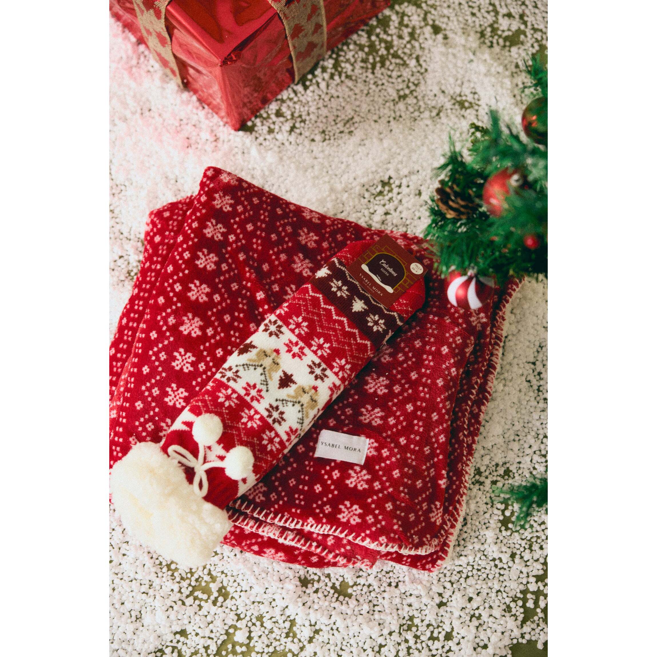 Calzini da donna con interno in pelle di pecora e stampa natalizia