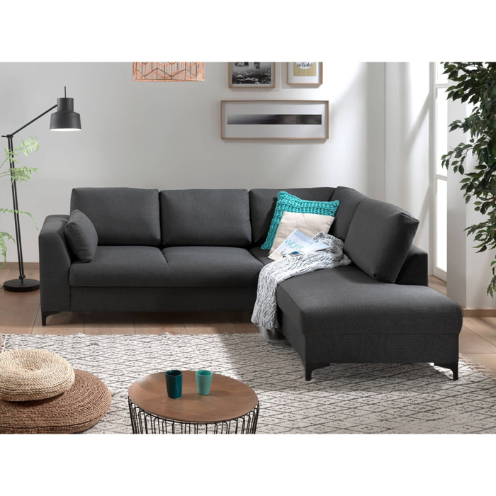 Tala - canapé d'angle droit - convertible - 5 places - en tissu - Gris foncé