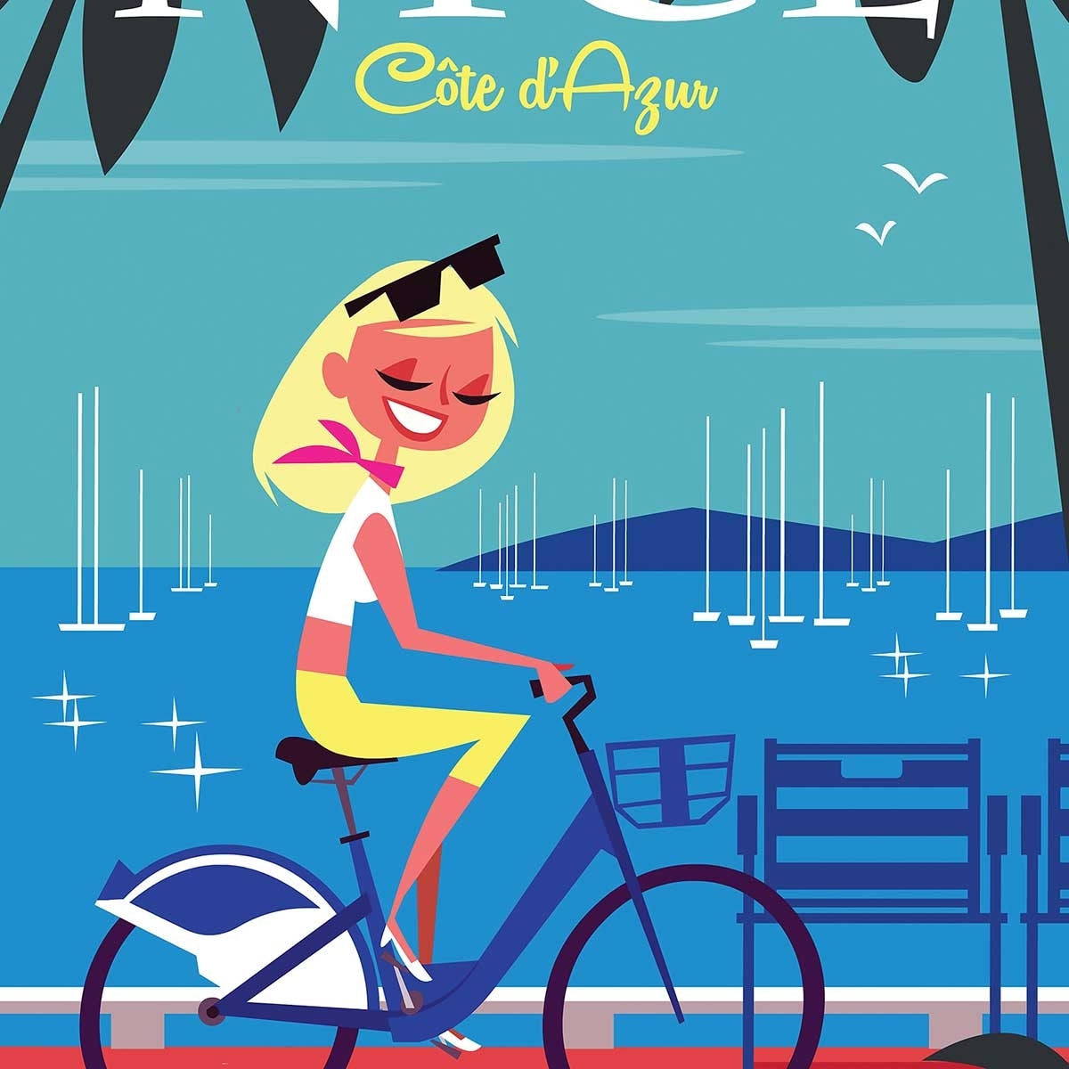 Affiche la Baie des Anges Affiche sous cadre bois