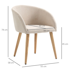 HOMCOM Chaises de visiteur design scandinave - lot de 2 chaises - pieds inclinés effilés bois caoutchouc - assise dossier accoudoirs ergonomiques aspect lin beige