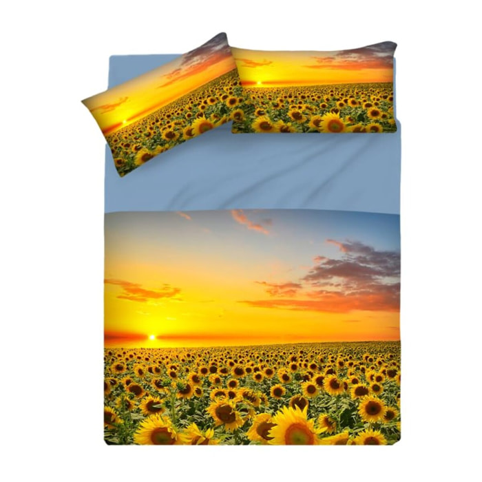 INTRECCI Set Lenzuola Matrimoniali in Cotone, Stampa Alta Qualità, Lenzuolo Sotto + Lenzuolo Sopra + 2 Federe, Comfort, Morbidezza, per Pelli Sensibili, non Stringe in Lavatrice. Fantasia: Sunflowers