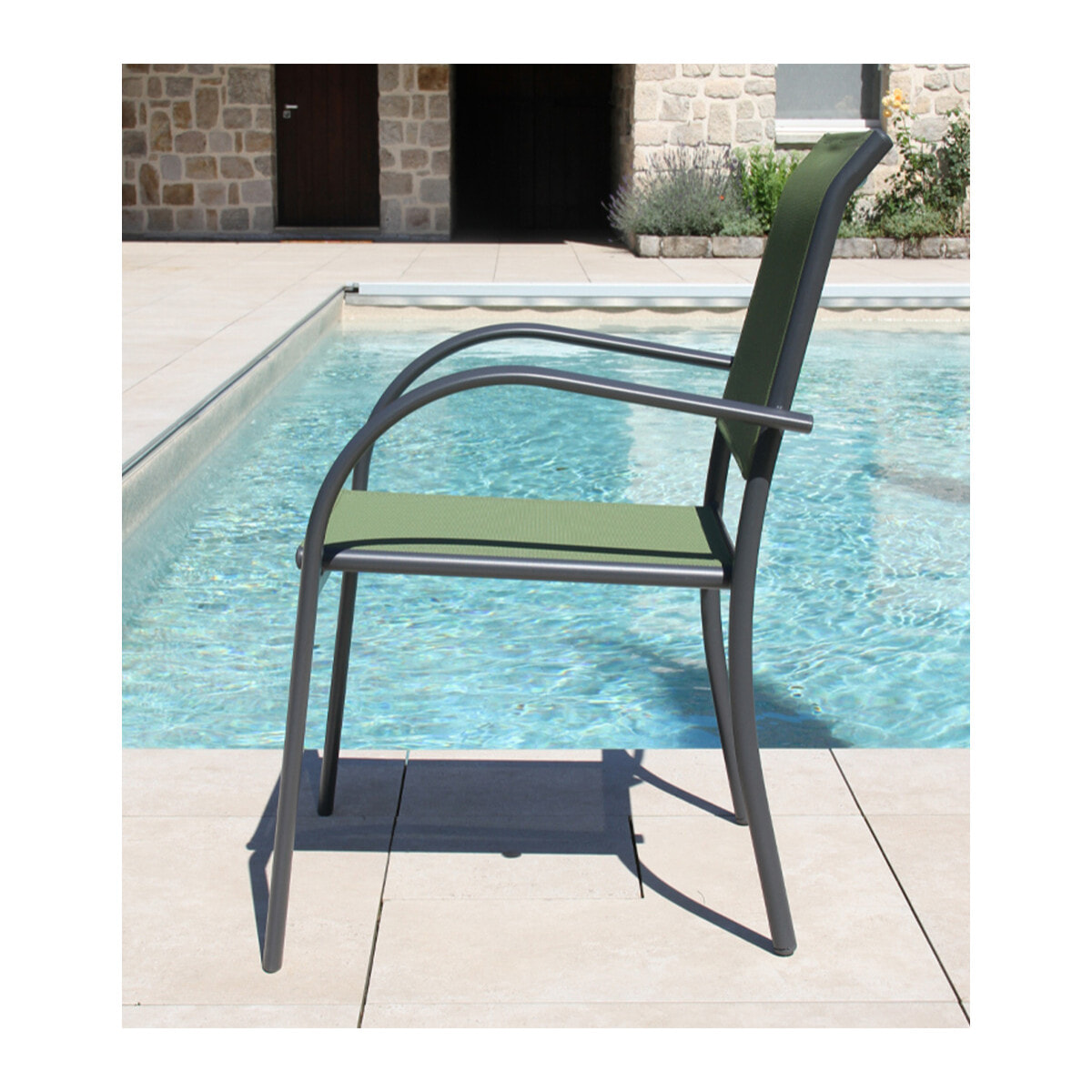 Ensemble table et chaises de jardin  - Gris Anthracite et Vert sauge - HONFLEUR BEZIERS