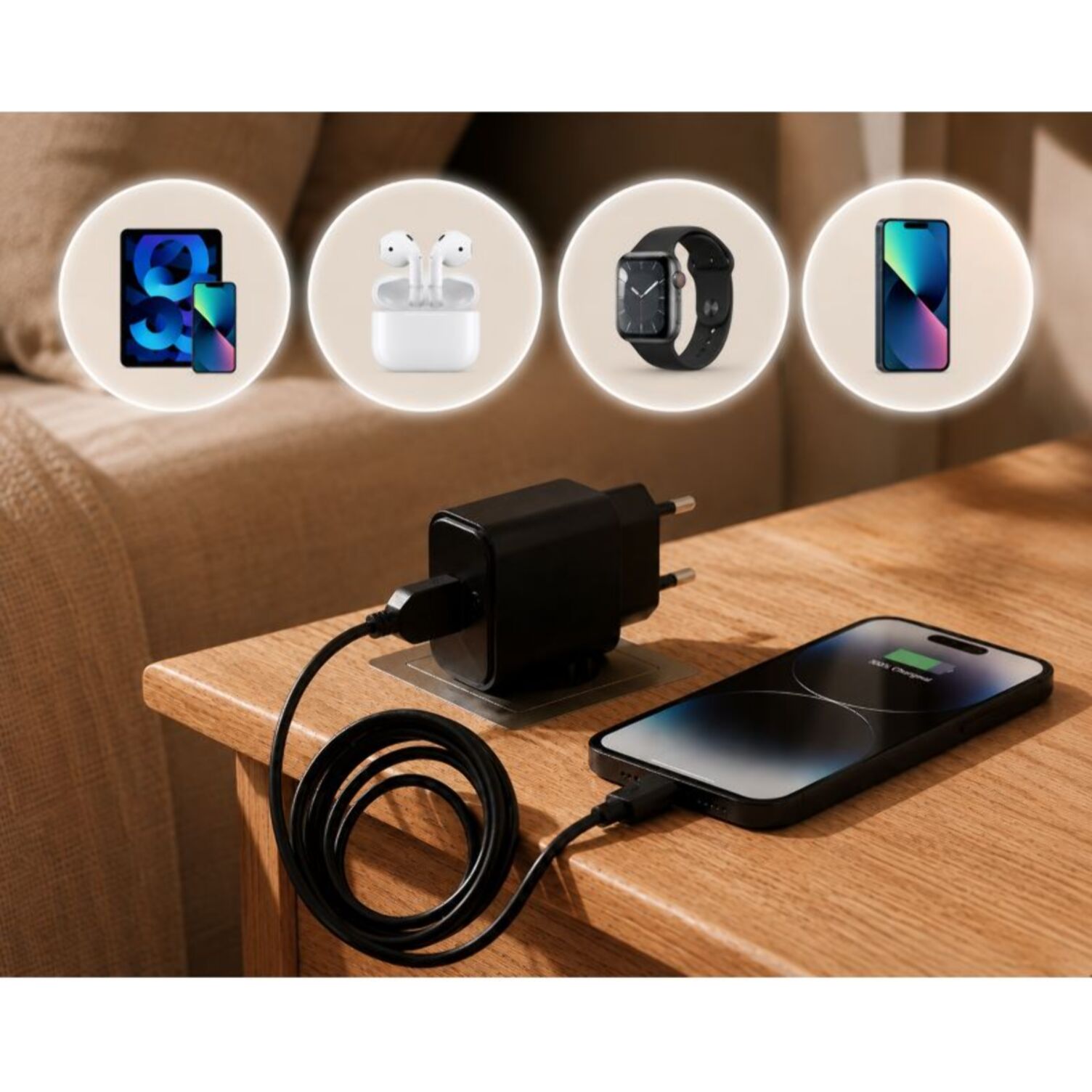 Chargeur + câble ESSENTIELB 12W Smart IC USB-A + Cable USB-C 1M compatible iPhone 17 16 15 Pro Max et Galaxy S25 S24