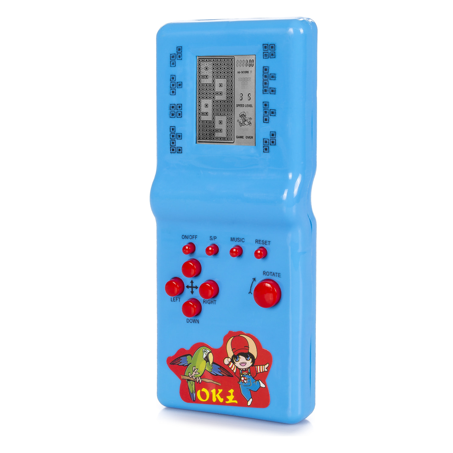 Consola portátil con 26 juegos clásicos Brick Game. Tetris, rompecabezas, dificultad y velocidad ajustable.