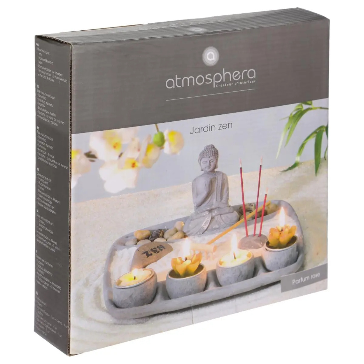 Jardin zen avec 4 bougies Aditya 23x23cm ciment