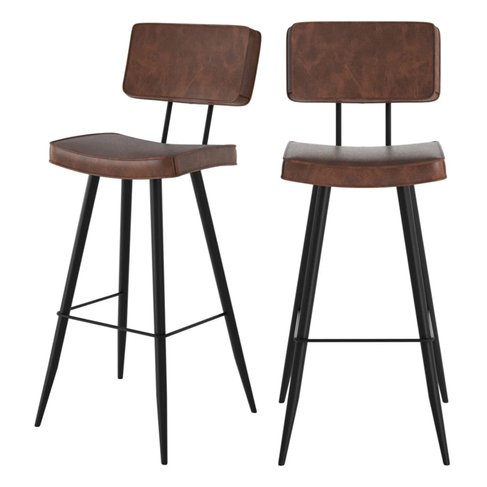 Lot de 2 chaises de bar marron en cuir synthétique 75.5 cm - Texas