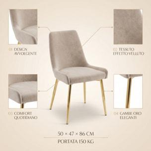 Sedia Imbottita in Effetto Velluto con Gambe Oro, Design Moderno ed Elegante per Sala da Pranzo, Cucina, Soggiorno, Studio e Ufficio