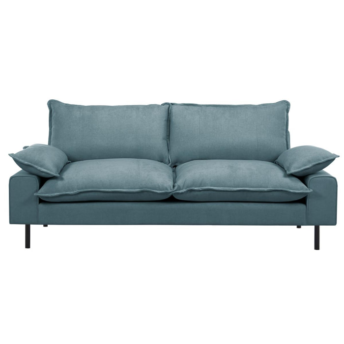 Canapé design 3 places en tissu effet velours bleu gris et métal noir DORY