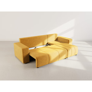 Nicole - canapé d'angle réversible 4 places convertible avec coffre en tissu - Jaune