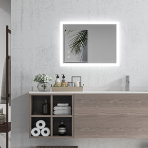 Miroir mural lumineux LED de salle de bain - 70L x 50l cm - avec 3 couleurs, luminosité réglable interrupteur tactile système antibuée transparent