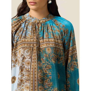 Oltre - Blusa in viscosa fantasia - Azzurro