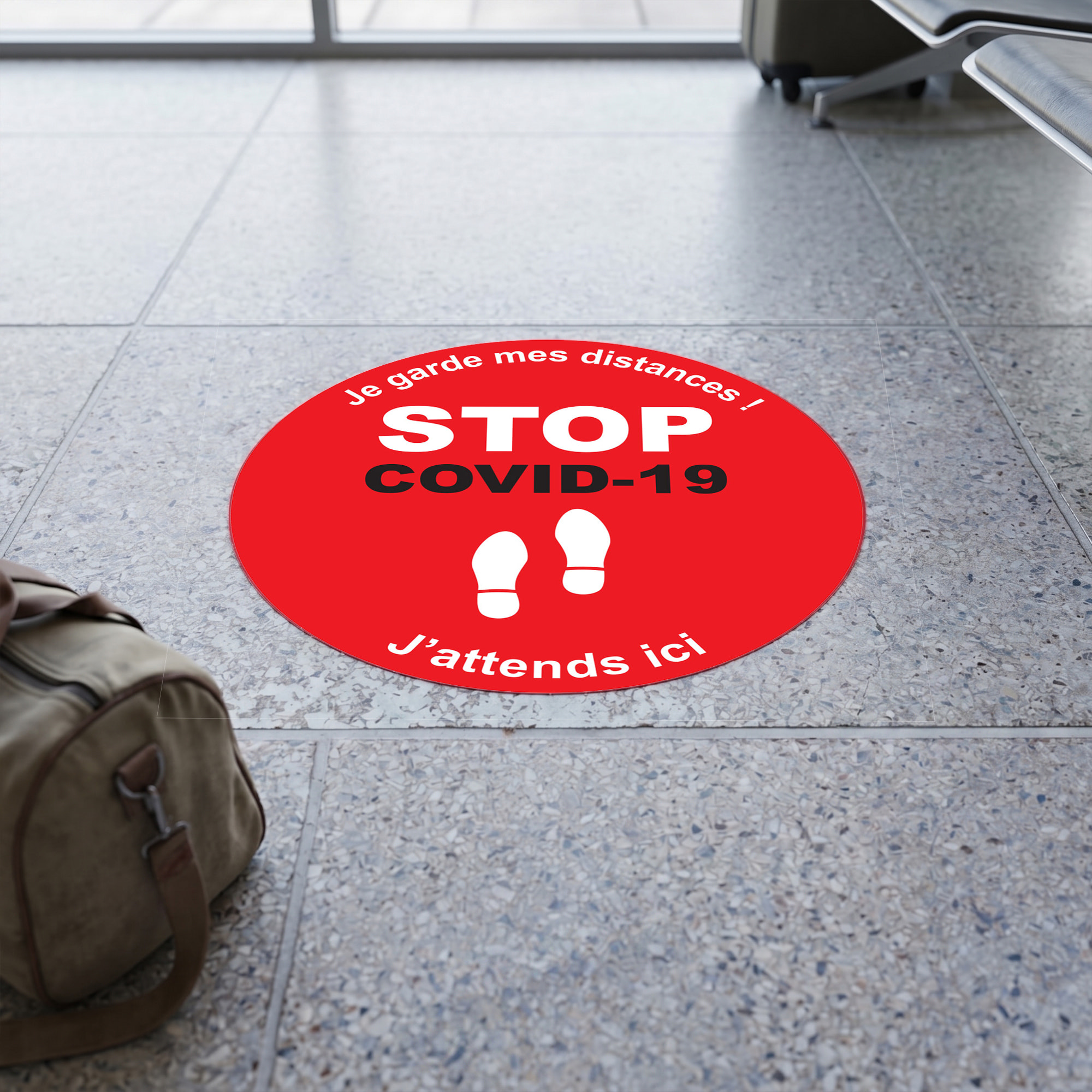Sticker Sol avec laminat de Protection en Plastique Anti-dérapant | Stickers adhésif Sol - SOL STOP COVID-19 - 1 sticker