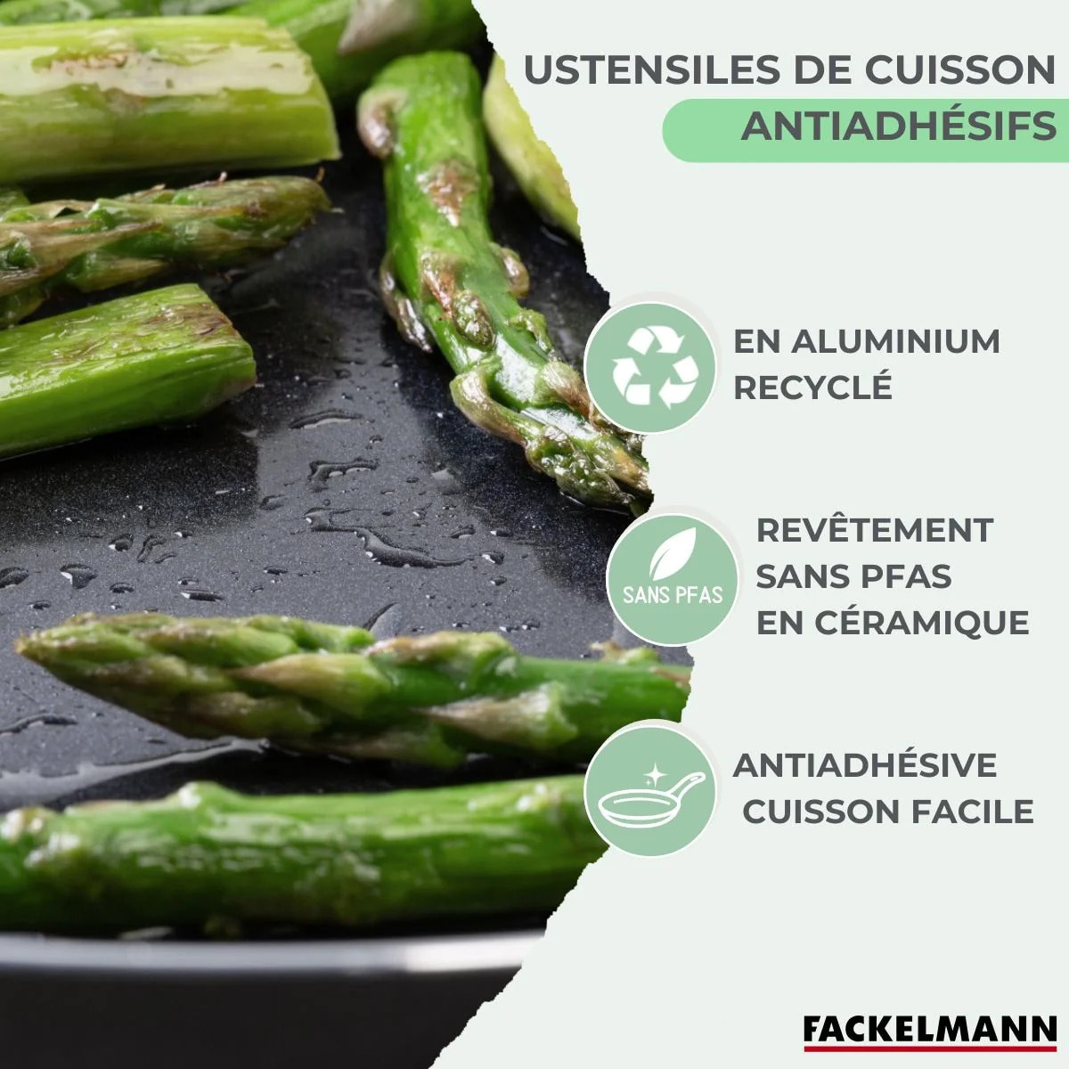 Lot de 3 poêles et 3 casseroles Fackelmann Brandao avec 5 ustensiles Ocean