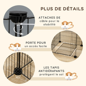 Parc enclos modulable petits animaux lapins rongeurs chiots - 18 panneaux en fil d'acier - 2 portes - 175L x 70l x 45H cm - noir