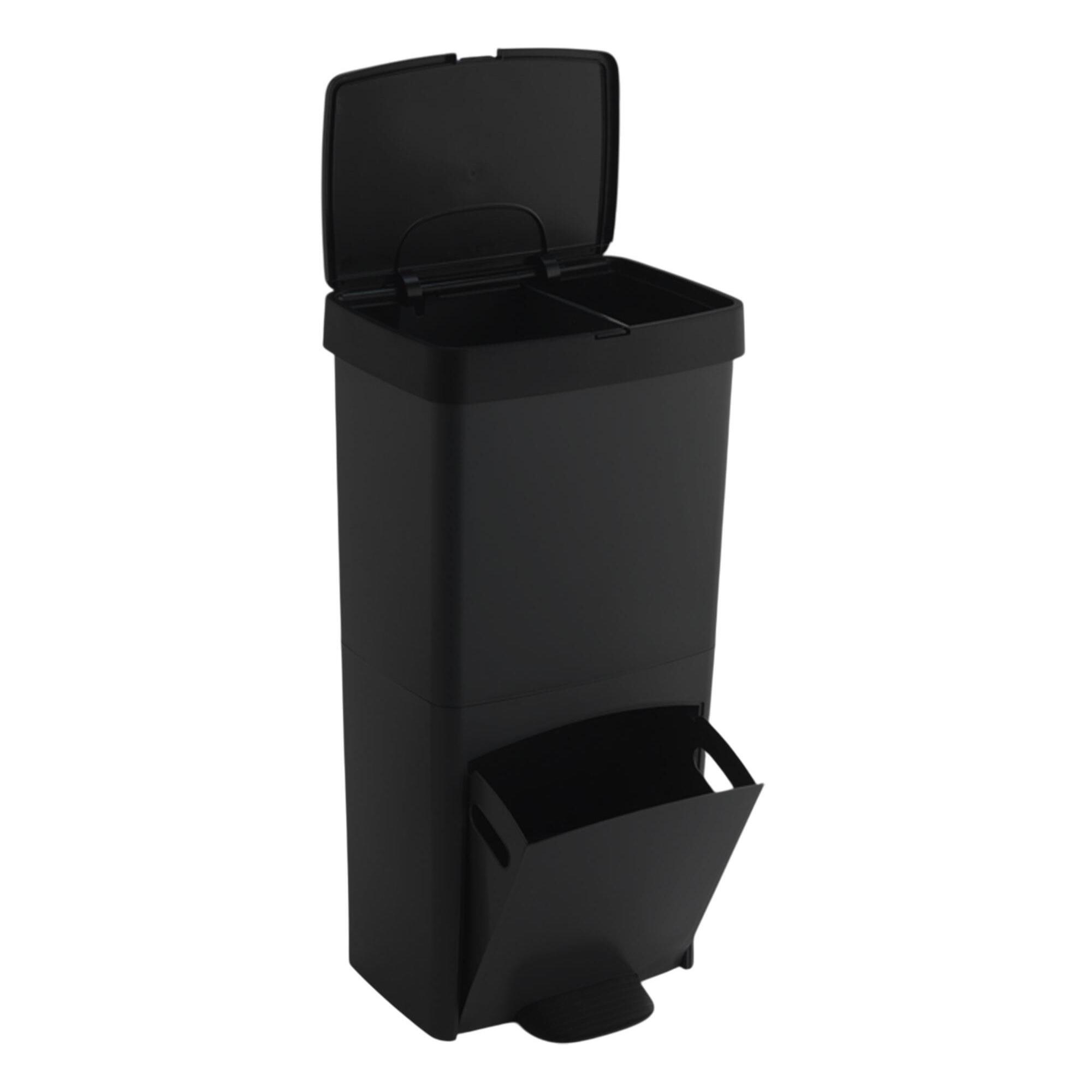 Cubo de basura o reciclaje 70l en negro, vertical, en 2 compartimentos, papelera para residuos, 76 cm de altura, fácil gestión, negro antracita