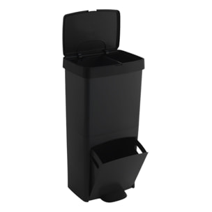 Cubo de basura o reciclaje 70l en negro, vertical, en 2 compartimentos, papelera para residuos, 76 cm de altura, fácil gestión, negro antracita