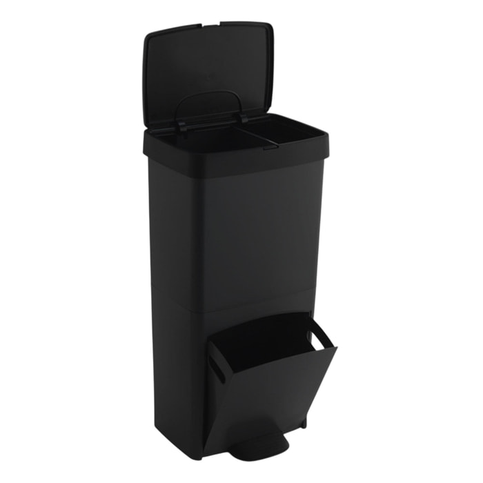 Cubo de basura o reciclaje 70l en negro, vertical, en 2 compartimentos, papelera para residuos, 76 cm de altura, fácil gestión, negro antracita