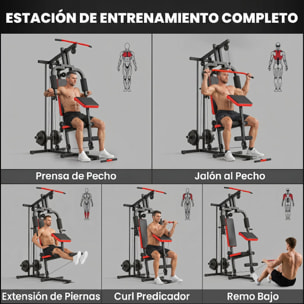 Multiestación Musculación, Máquina de Musculación con Polea Alta y Baja, Prensa de Pecho, Curl de Piernas y Bíceps, Mariposa, Compatible con Discos 25 y 50 mm Carga 120 kg para Gimnasio Casa