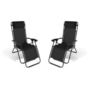 Fauteuils de jardin Relax inclinables noirs - lot de 2